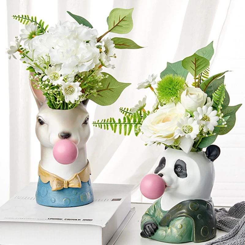 Творческая скульптура головы мультяшного животного цветочный горшок из смолы