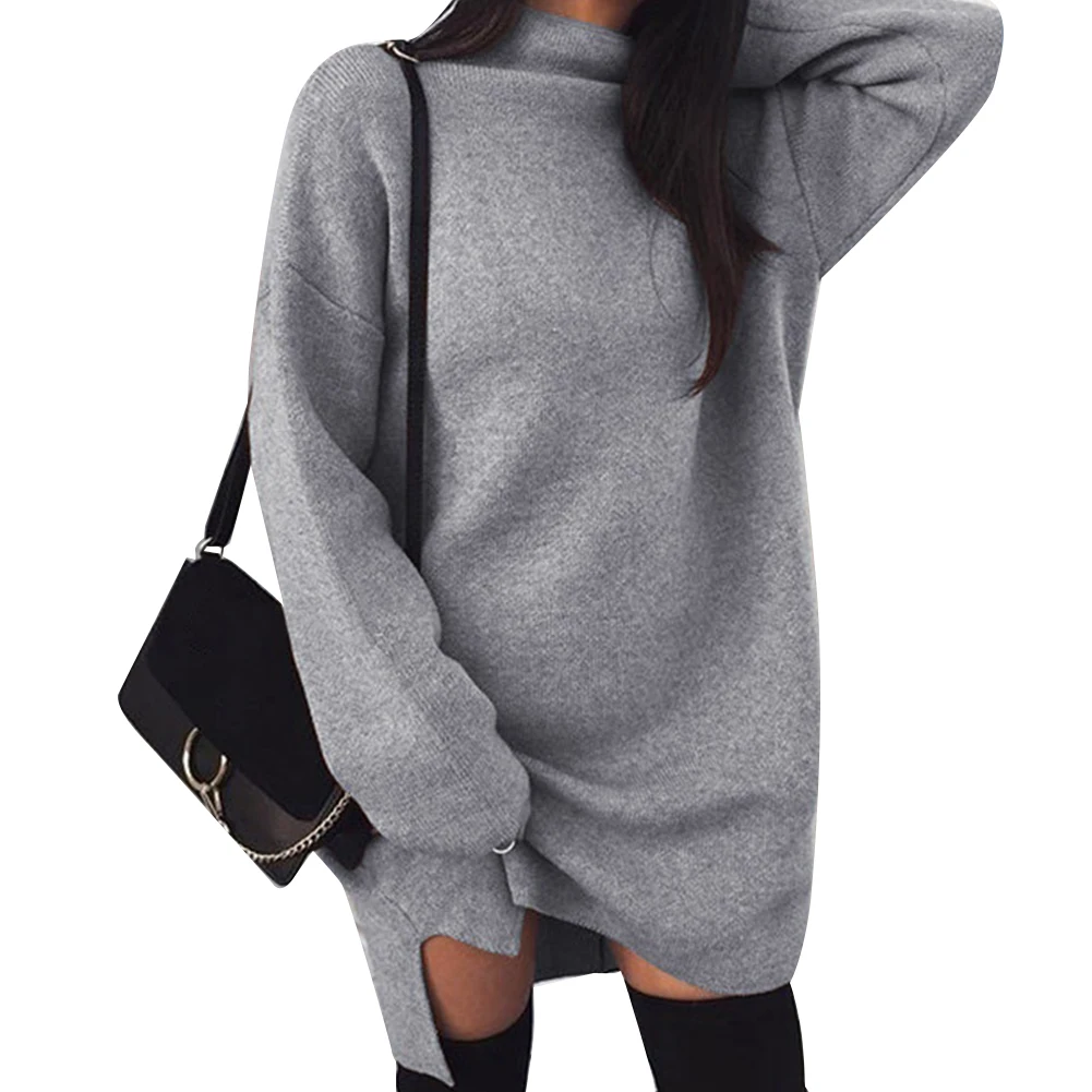 Повседневное женское осеннее однотонное свободное трикотажное мини-платье с