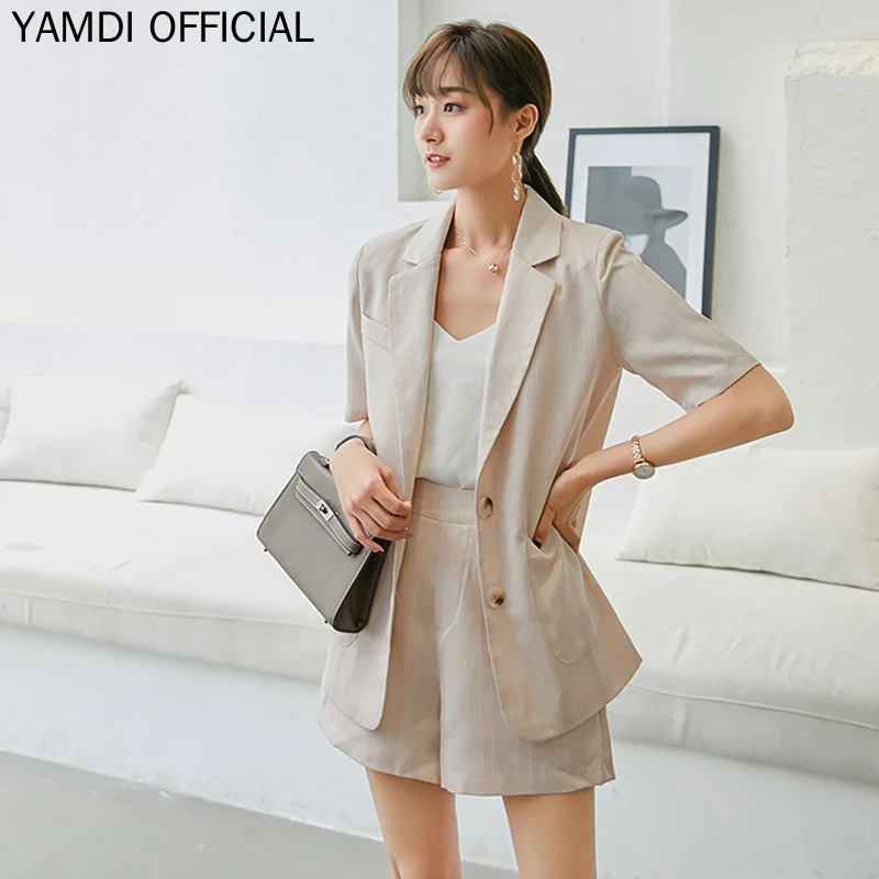 YAMDI Женский комплект из 2 предметов летний хлопковый льняной однотонный костюм с