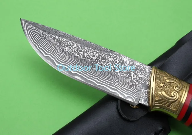 Охотничий нож из дамасской стали прямой с фиксированным Дамасская сталь лезвие