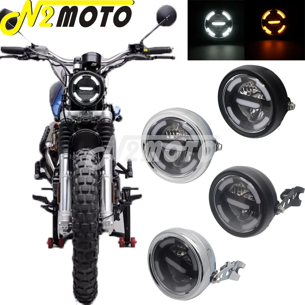 

Светодиодный Ретро винтажный налобный фонарь с крепежным кронштейном 27-42 мм, дневные ходовые огсветильник, передняя лампа для Honda Suzuki Cafe Racer ...
