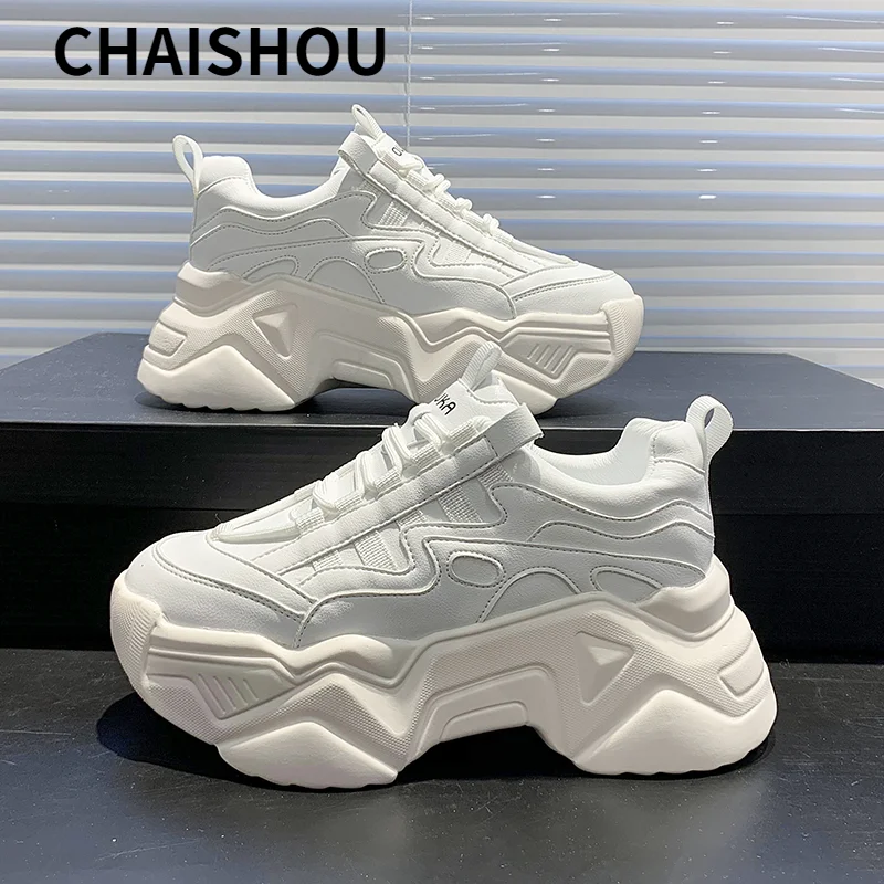 

New Black Dad Chunky Sneakers Casual Vulcanized Shoes Woman High Platform Sneakers Lace Up White Sneakers Women Zapatillas Mujer