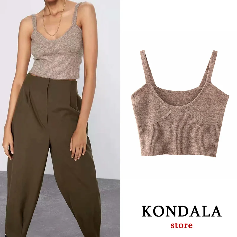 Винтажный трикотажный топ на бретельках женские пикантные хаки смесовые простые