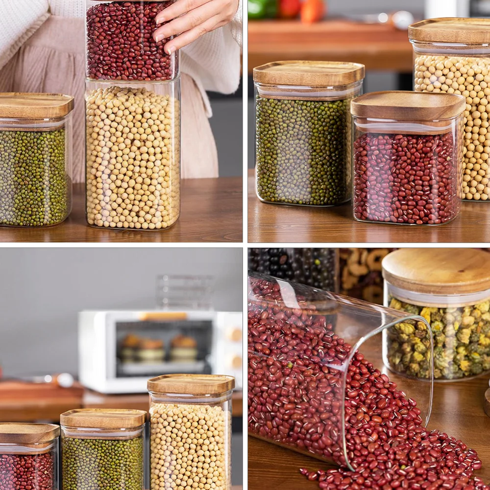 

1 Pc Multipurpose Cereals Pot Sealed Jar Durable Storage Jar with Wooden Lid