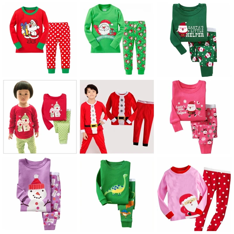 Новый дизайн Детские пижамные комплекты с Санта-Клаусом Топы + штаны детская