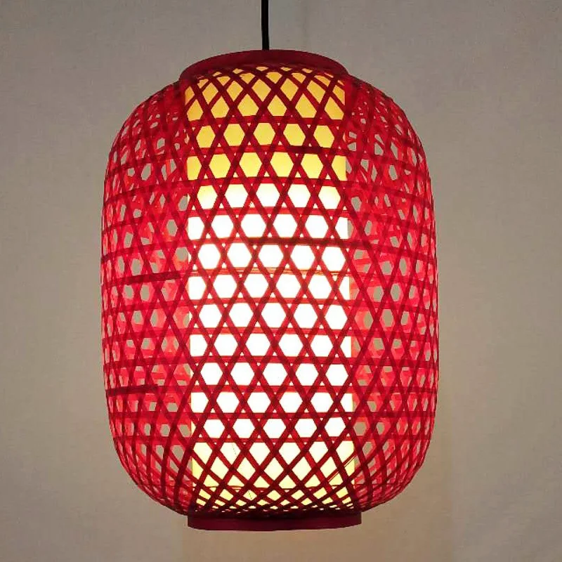 Koop Bamboe Rieten Lantaarn Hanglamp Armatuur Azië Rustieke Japanse Opknoping Lamp Avize Luminaria Indoor Home Eetkamer Restaurant