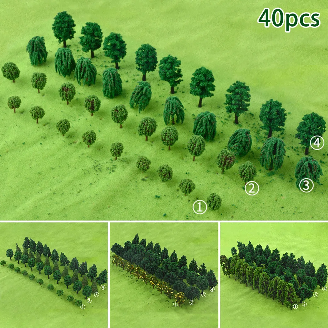 

40pcs Model Pine planta artific Deep Green Pines For HO O N Z Scale Model Railroad Landscape Miniature Train Layout