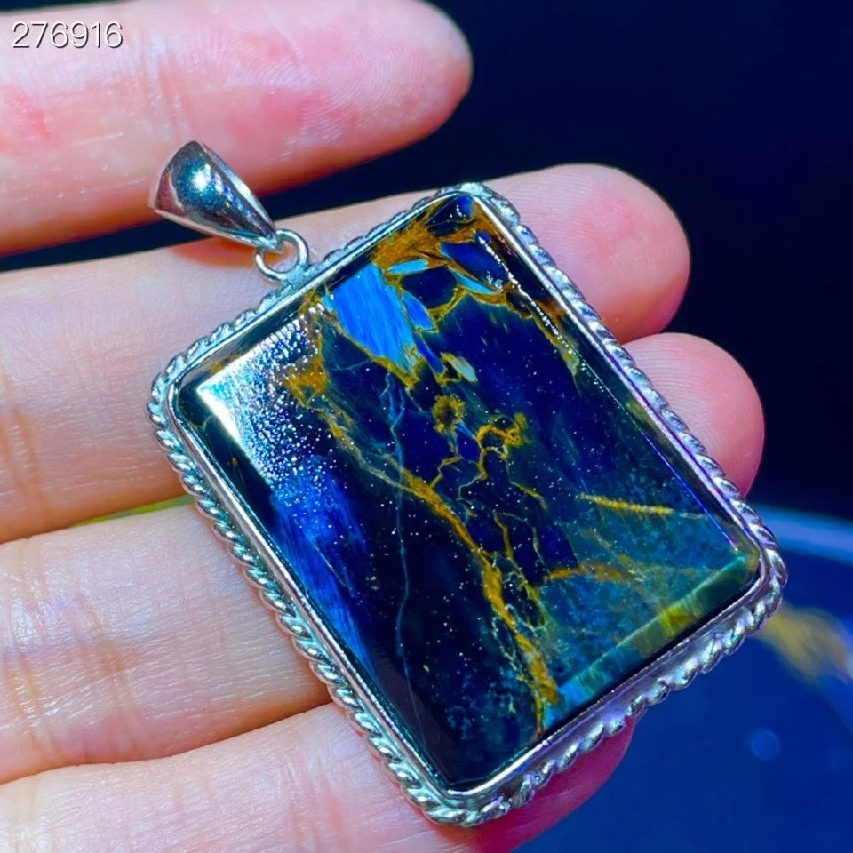 Azul Natural Pietersite Pingente Retângulo Feminino 34.9 – 27.6 5.8mm Namíbia 925 Prata Esterlina Colar Jóias Aaaaaa