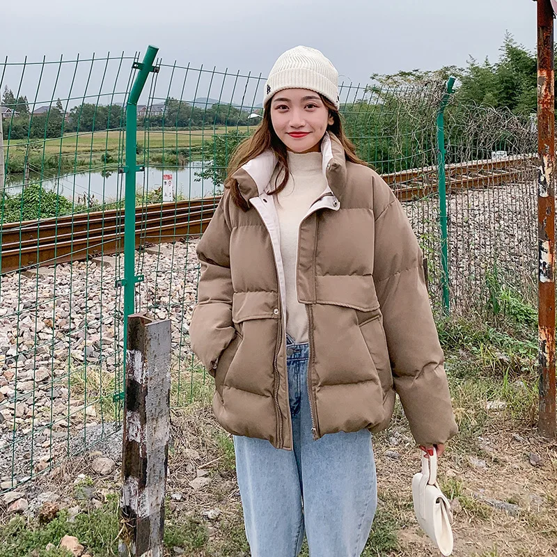 

HAOOHU 2020 winter new women down cotton jackets fashion trends young street solid long sleeve stand collar thickened warm coats