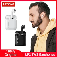 original lenovo lp2 tws bluetooth earphone wireless headphone stereo bass touch headset earbud sports headset with mic for gifts