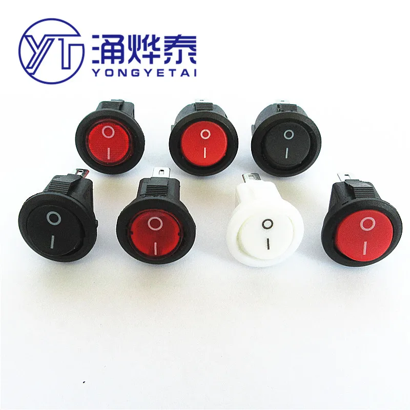 

YYT 10PCS 15MM round switch button KCD1-204 3pin 2pin 2gears 3gears small power rocker switch with light small round switch