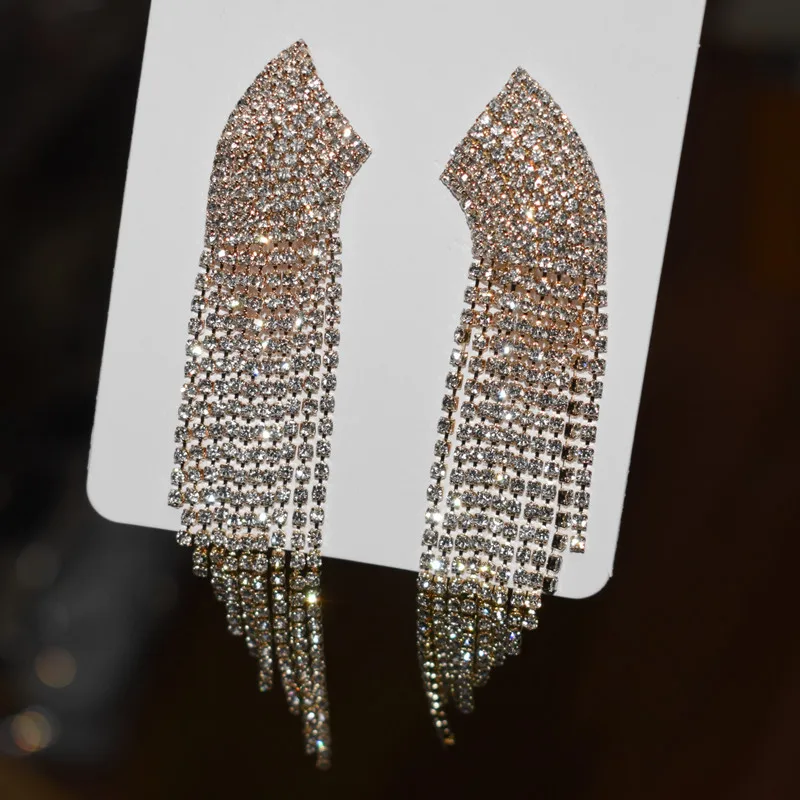 Новые блестящие серьги Стразы с цепочкой и кисточками для женщин ювелирные