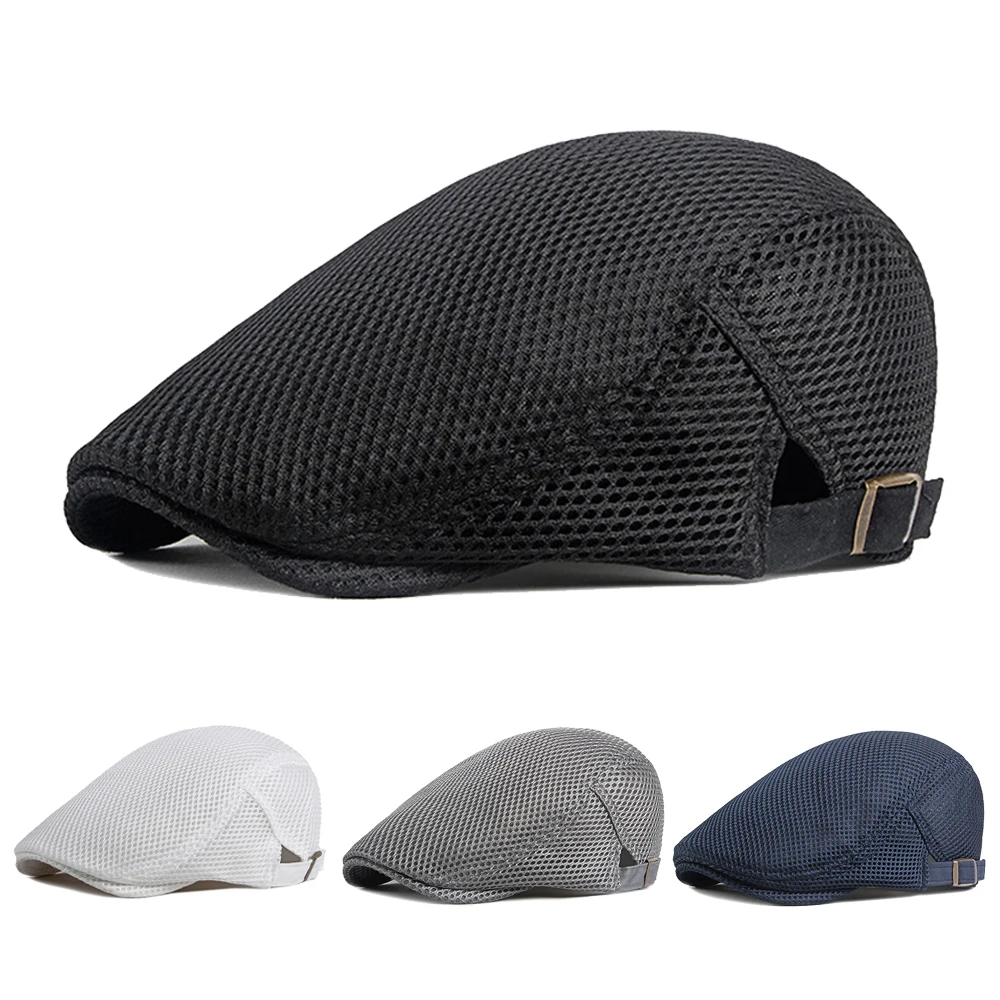 

Mens Hats Breathable Mesh Newsboy Caps Summer Outdoor Casual Hats Unisex Golf Hat Fashion Solid Flat Cap For Women Beret Cap