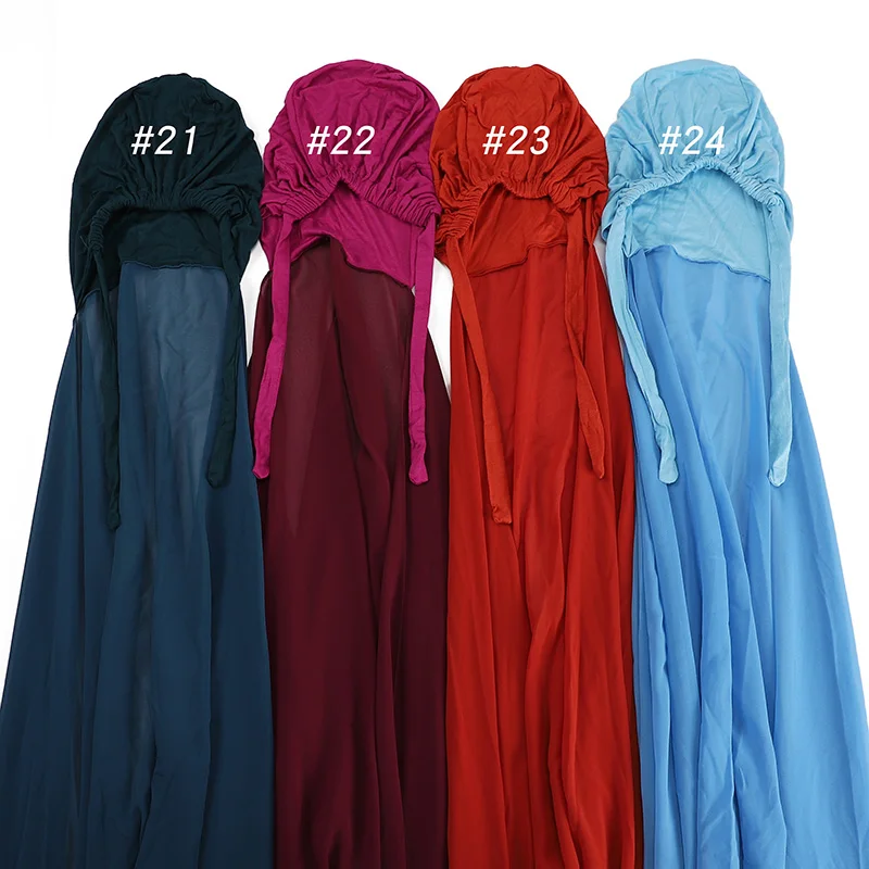 Шифоновый хиджаб с капотом эластичная веревочная шапка плотный однотонный