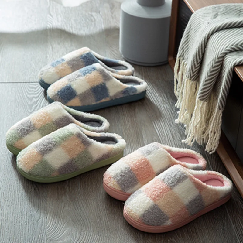 

Winter Women Slipper Female Lattice Mixed Color Home Shoes Ladies Comfortable Indoor Bedroom Flats Plus Size Women's Footwear