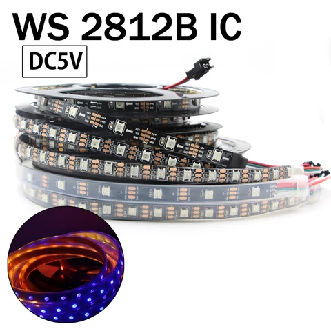 WS2812B WS2812 WS2811 IC светодиодные пиксели программируемая адресная цифровая полоса освещения 5050 RGB SMD белый/черный PCB 30/60 Светодиодный одов/м 5 в 12 В