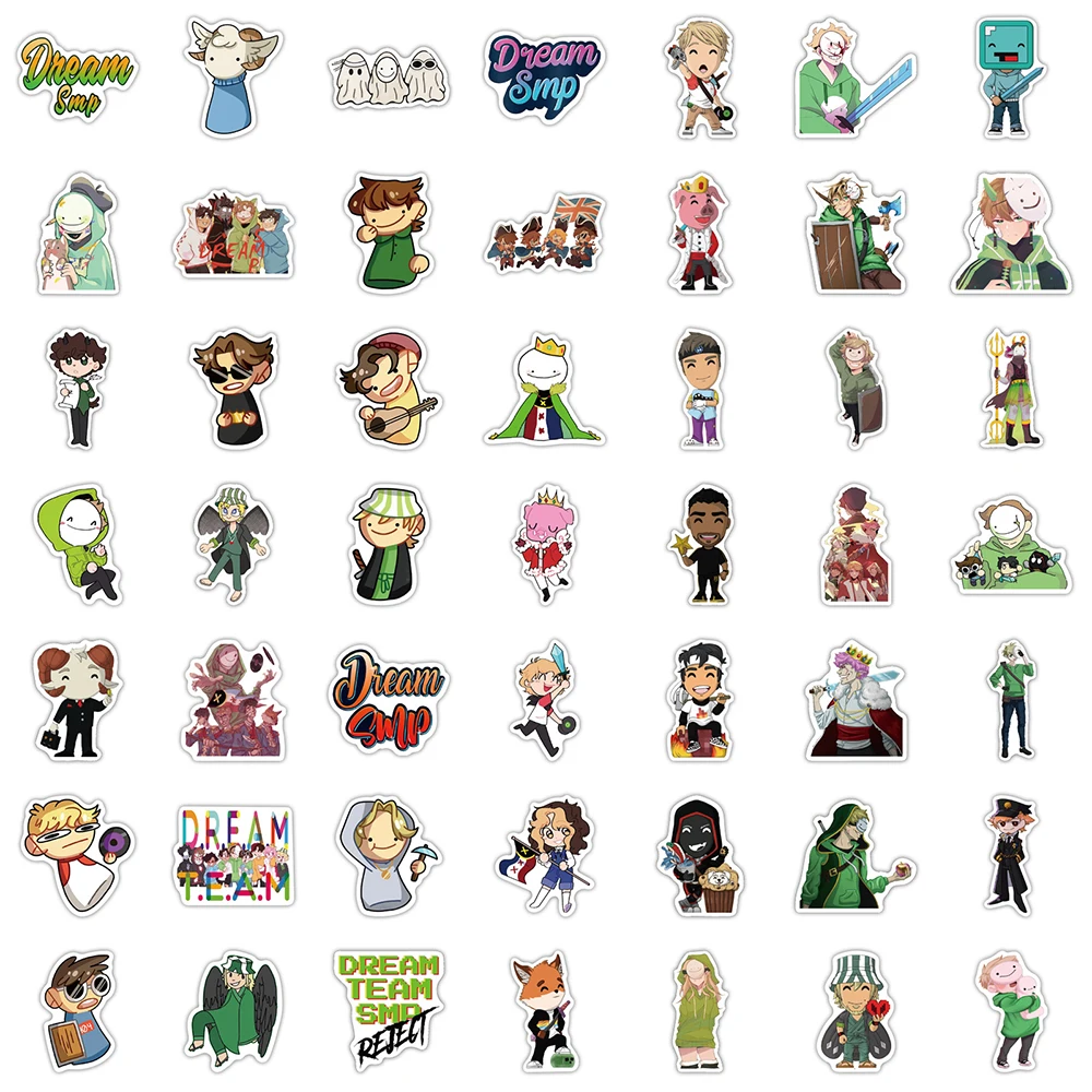 Pegatinas de Anime Dream Smp para ni&ntilde;os, calcoman&iacute;as de dibujos animados para pared, guitarra, equipaje, nevera, port&aacute;til, coche, 10/30/50/100 Uds.-5