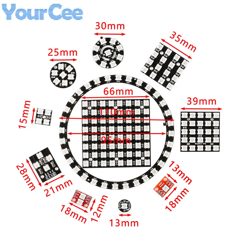 Модуль светодиодной панели WS2812 WS2812B 1 2 4 7 9 16 25 32 64 бит WS 2811 5050 RGB цветной контроллер 5