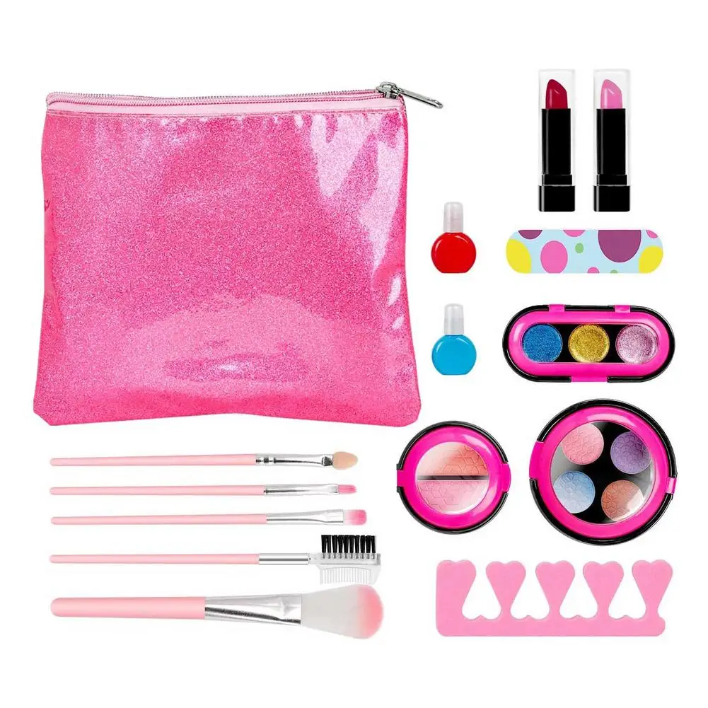 

20PCS Children's Cosmetics Storage Set Washable Play House Toys Kids Makeup Kit Girl Pretend Play Makeup Storage Cosmetic Bag