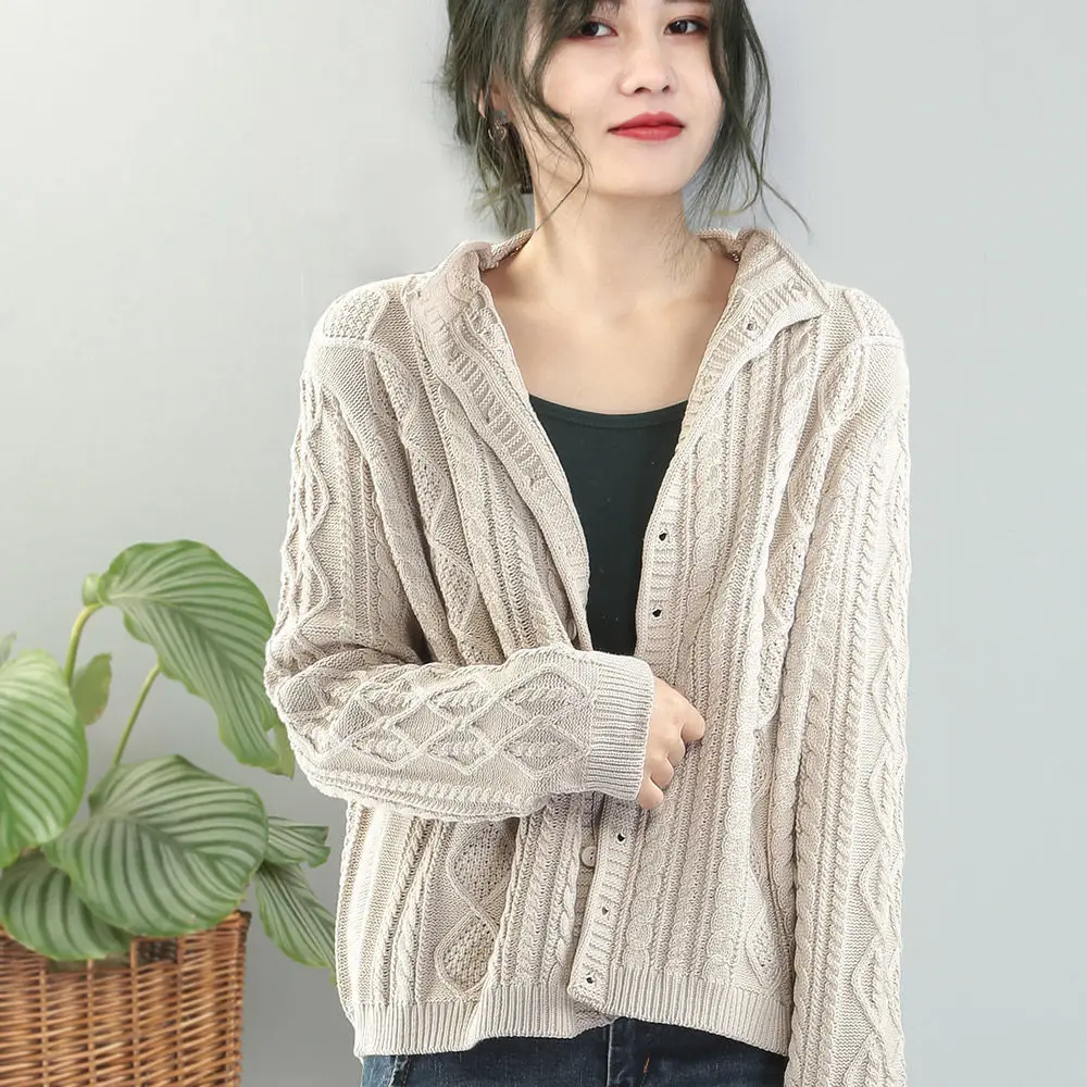 

"Counter quality" 2021 spring and Autumn New 100% cotton knitted cardigan sweater large size sweater coat loose