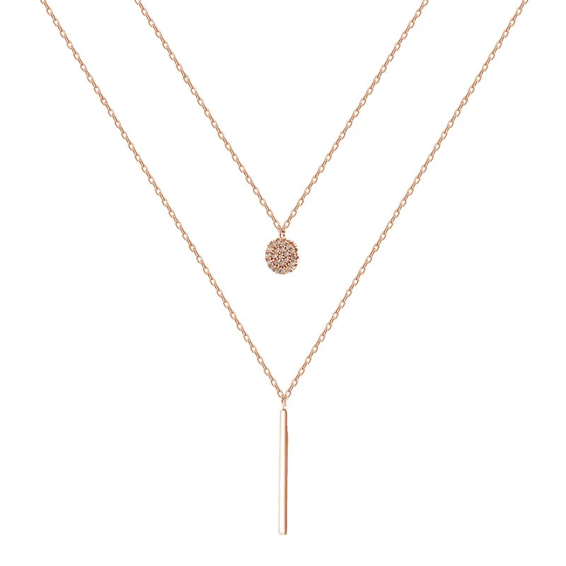 

S925 Silver Necklace Ladies Diamond Double-Layer Round Word Set Chain Temperament Wild Clavicle Chain Jewelry