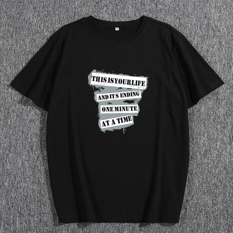 

Футболка мужская с коротким рукавом и круглым вырезом, модная повседневная тенниска с принтом надписи, Классическая Повседневная Свободна...