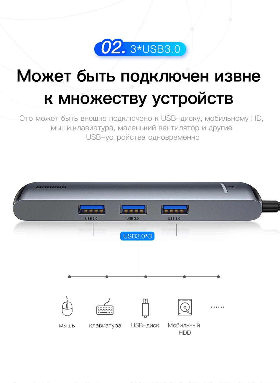 Baseus USB C концентратор USB для мульти HDMI USB 3,0 RJ45 Кардер ридер OTG адаптер USB разветвитель для MacBook Pro Air USB док-станция type C концентратор