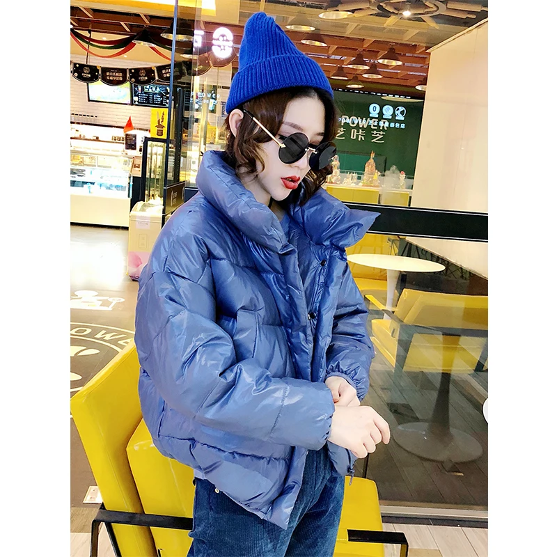 2019 глянцевый Зимний пуховик с хлопковой подкладкой для женщин Плотная яркая