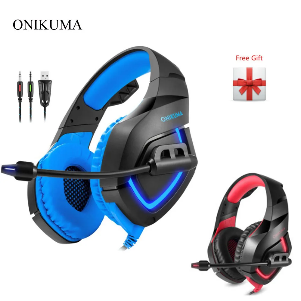 Onikuma K1-B игровые гарнитуры с микрофоном светодиодный свет глубокий бас наушники шлем для PS4 ноутбука PC Gamer