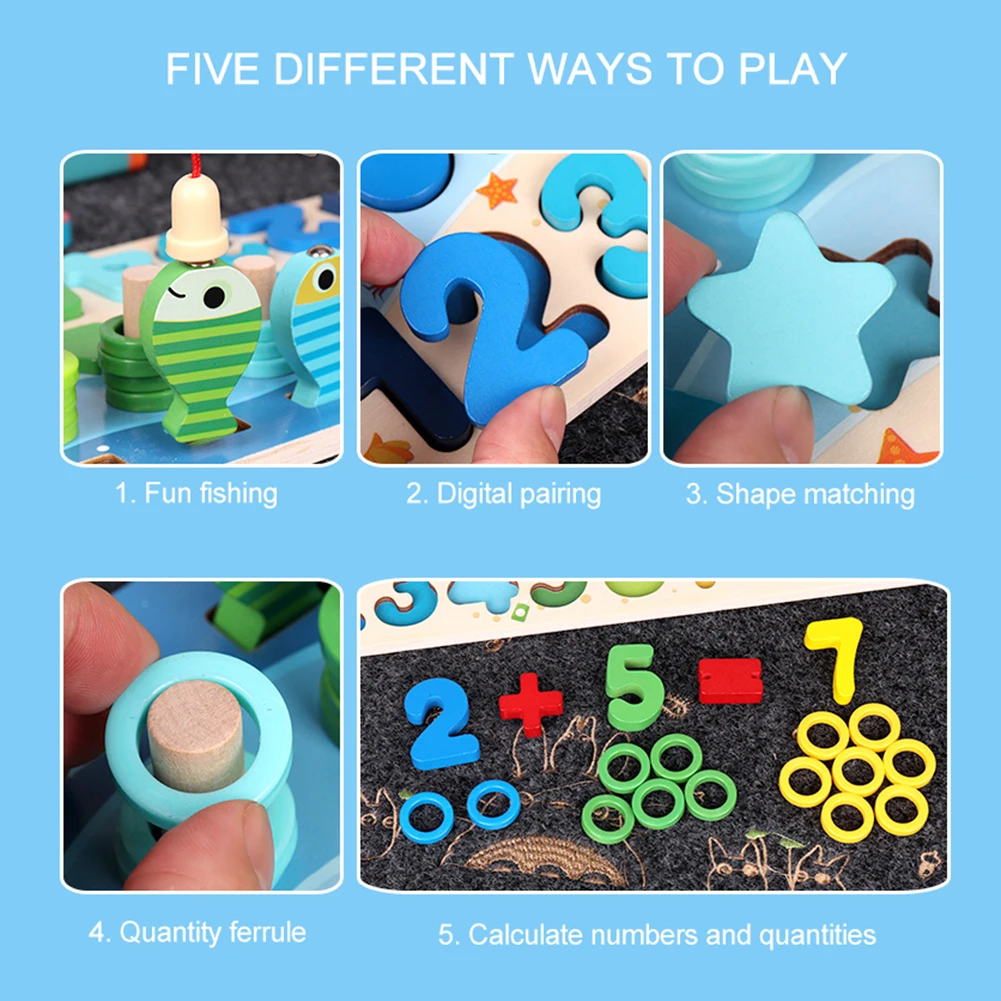 

Early Educational Digital Building Blocks Intelligence Numbers Matching Shape Fishing Game Wooden Toys Gift For Baby Toddlers