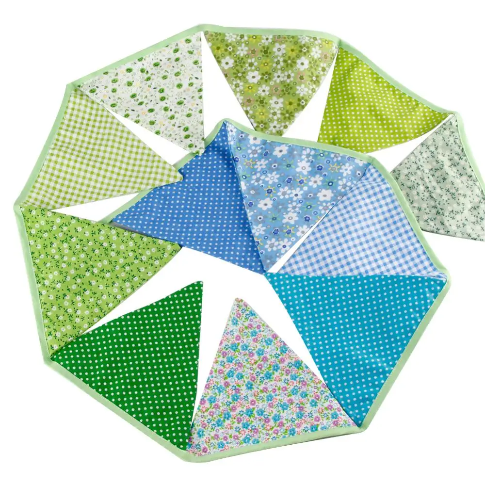 12 Flags Vintage Cotton Pennant For Party Wedding Pennant Bunting Banner Garlands Fabric Decor Wedding Party Supplies 3.2m - Цвет: Оливковый