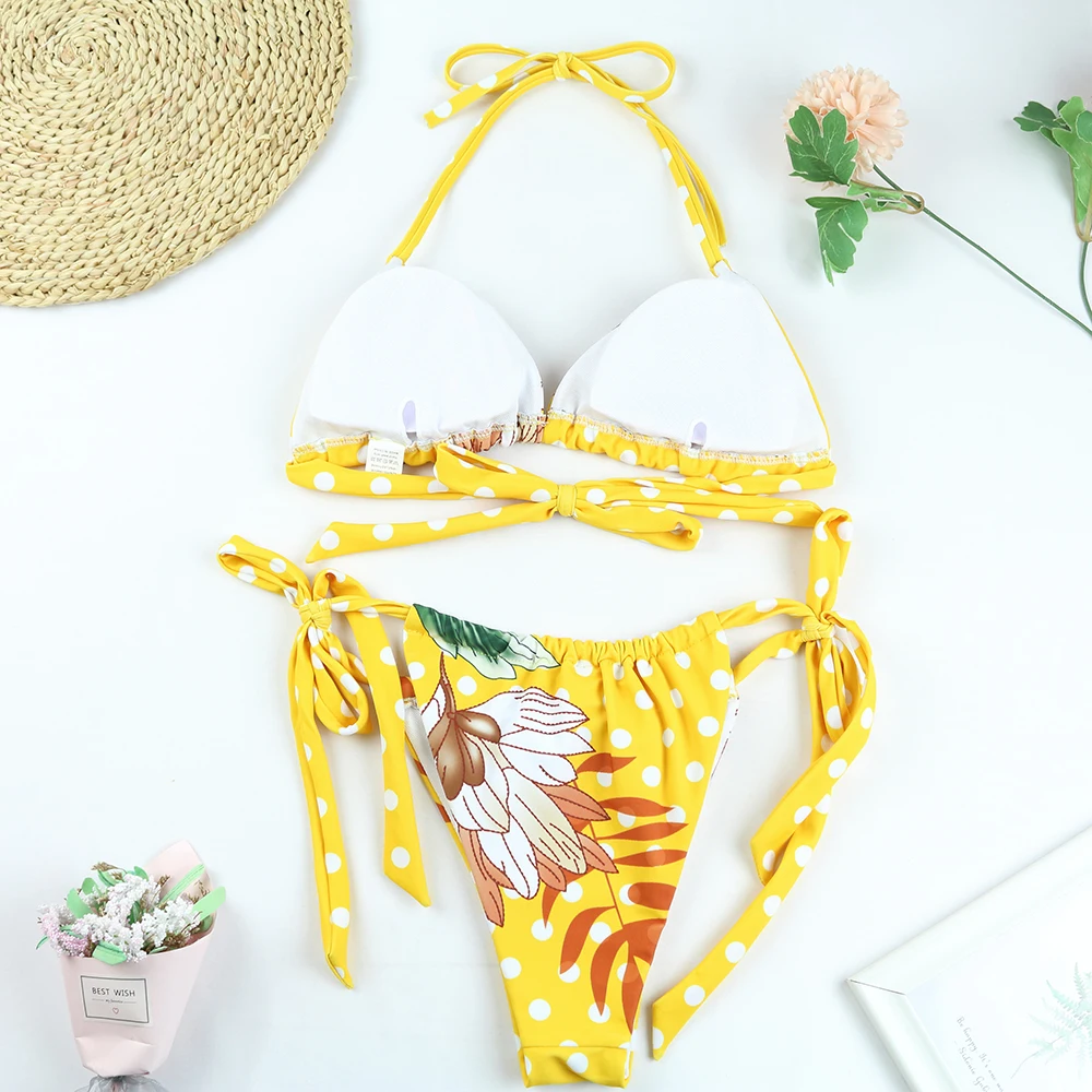 2pcs Summer 2021 New Women Swimsuit Mid Waist Swimwear Sexy Florial Print Bandeau Brazilian Biquini Female Bathing Suit | Женская одежда