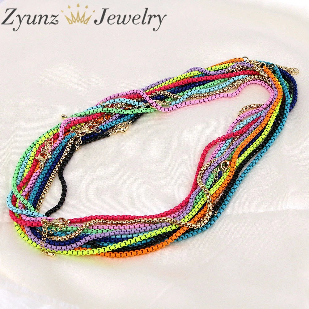 

5PCS, Chunky Colorful Chain Necklace 4mm 5mm Vintage Party Woman Men Jewelry Wholesale Box Chain, Necklace Accessories