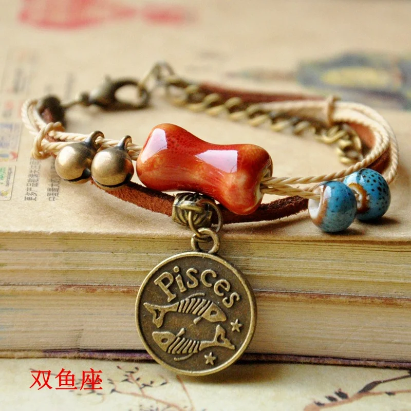 Медные Подвески с 12 созвездиями керамические браслеты бусинами и для женщин