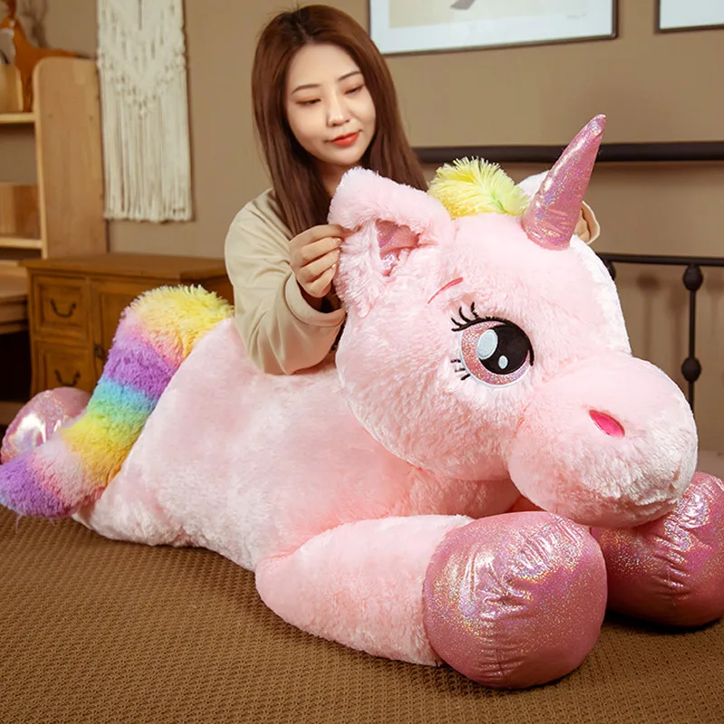 1Pcs 45/60/80/100cm Kawaii Giant Unicorn Plush Toy Soft Stuffed Plush Doll Colorful Horse Toys For Children Girl Birthday Gifts