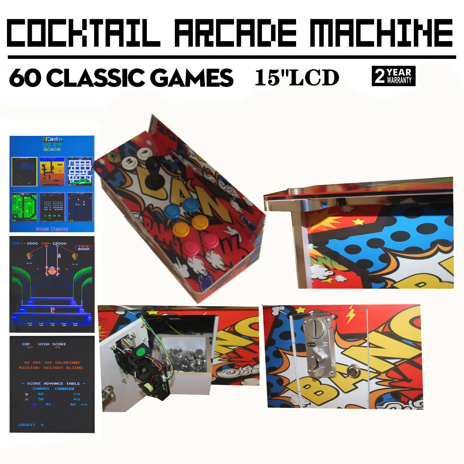 Аркадная игра журнальный столик шкаф для игрового автомата комплект Jamma 60 в 1 классическими играми 2 кристалла по бокам до 2 игроков(15 дюймов ЖК-дисплей монитора