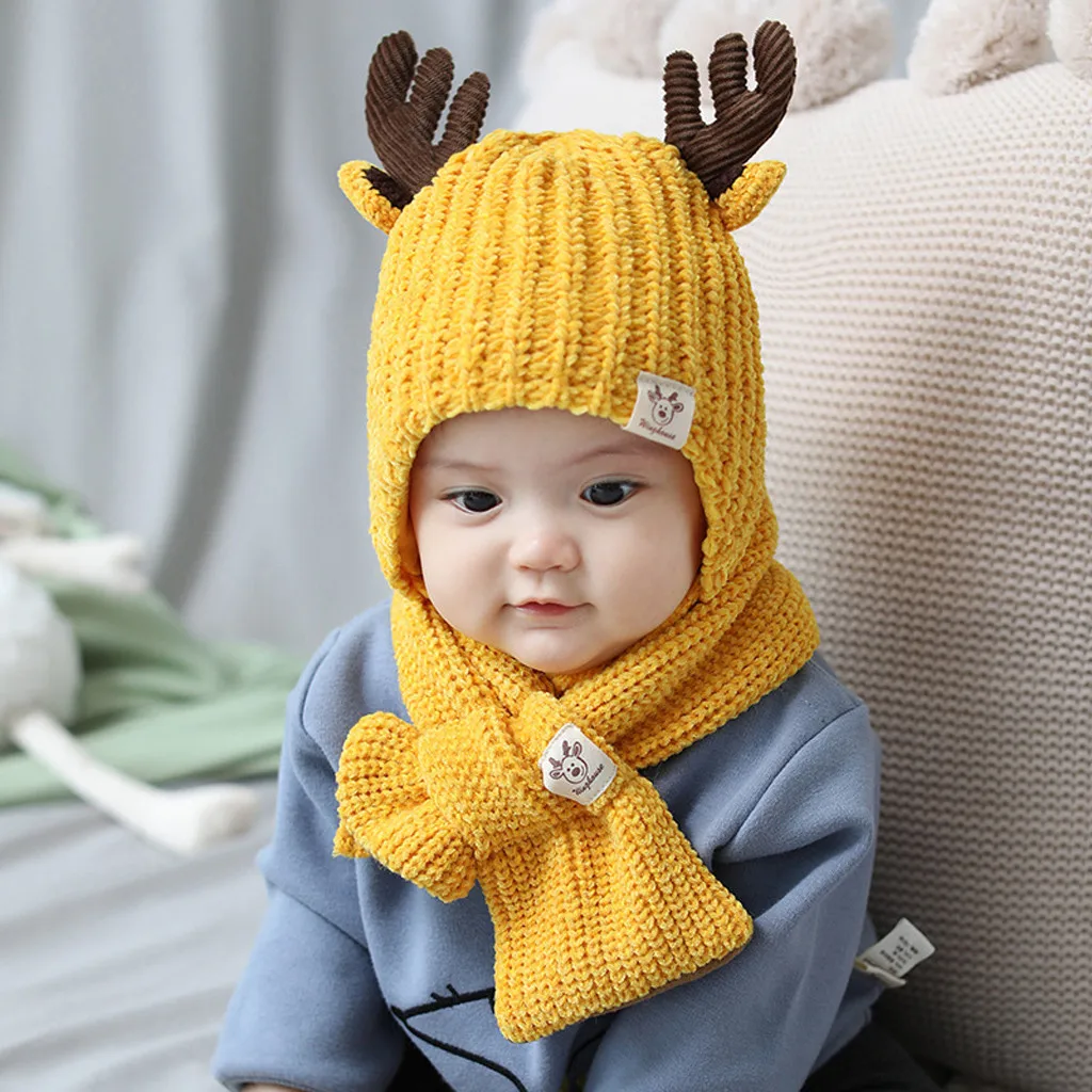 Unisex Child Beanies Cap Set Christmas theme Toddler Girls&ampBoys Baby Winter Crochet Knit Cartoon Hat Beanie Scarf 2020 | Детская