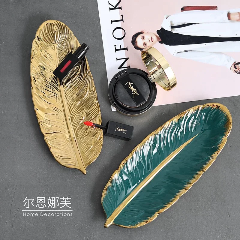 Керамическая Роскошная золотая тарелка в форме листа закуска десертные тарелки