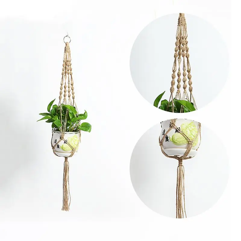 

Модный прочный подвесной садовый цветочный горшок, Сетчатая Сумка, подвесная корзина из пеньковой веревки в стиле бохо, многоцветная Сетча...