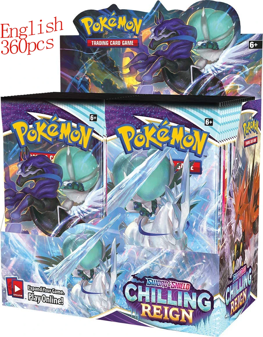 2021 nieuwe 360pcs pokemon tcg sword shield—chilling reign booster display box trading card game collection toys free global shipping