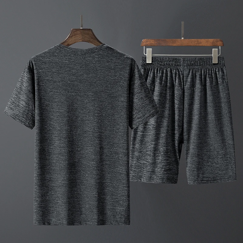 

2021 summer classic style lightweight short-sleeved casual suit high stretch elastic waist men's jogging wear T-shirt and shorts