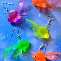 new creative color small goldfish earrings personality funny animal fish dangle earrings for women girls fashion jewelry gift