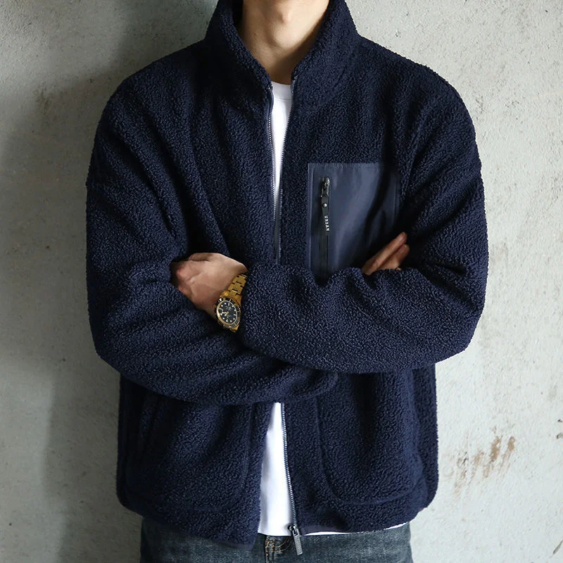 

Casual Fleece Faux Fur Coats Men 2021 Zipper Long Sleeve Solid Plus Velvet Thicken Cotton Men's Jacket Winter Lamb Cashmere Coat