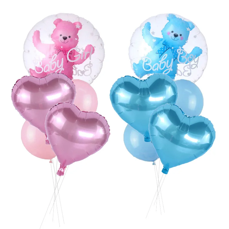 Душа ребенка мальчик девушка с воздушными шарами розовый синий Babyshower Фольга