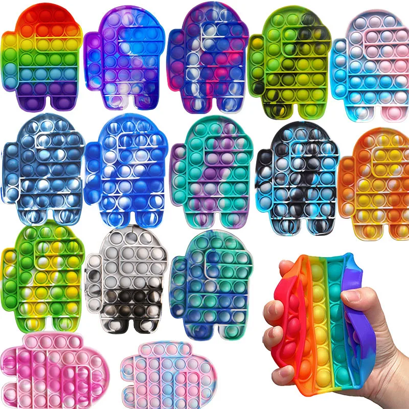 

2021 New Tie Dye Fidget Toys Silicone Anti Stress Reliever Decompression Toy Adults Kids Funny Cartoon Push Bubble Game Toys