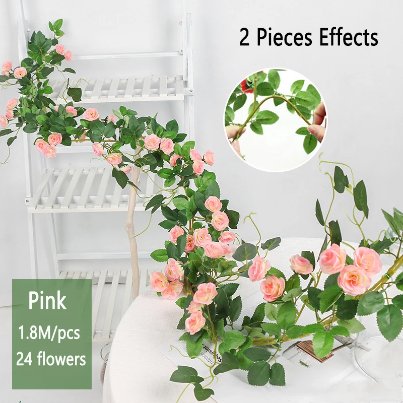 

Artificial Plants for Wall Decoration Fake Flowers Rose Rattan Vine Silk Hanging Flower for Home Wedding Plantas Artificiais