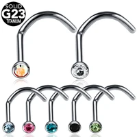 1pc astm f136 titanium nose piercing ring stud prong cz screw shape nostril jewelry 20g 18g tragus earrings body piercing