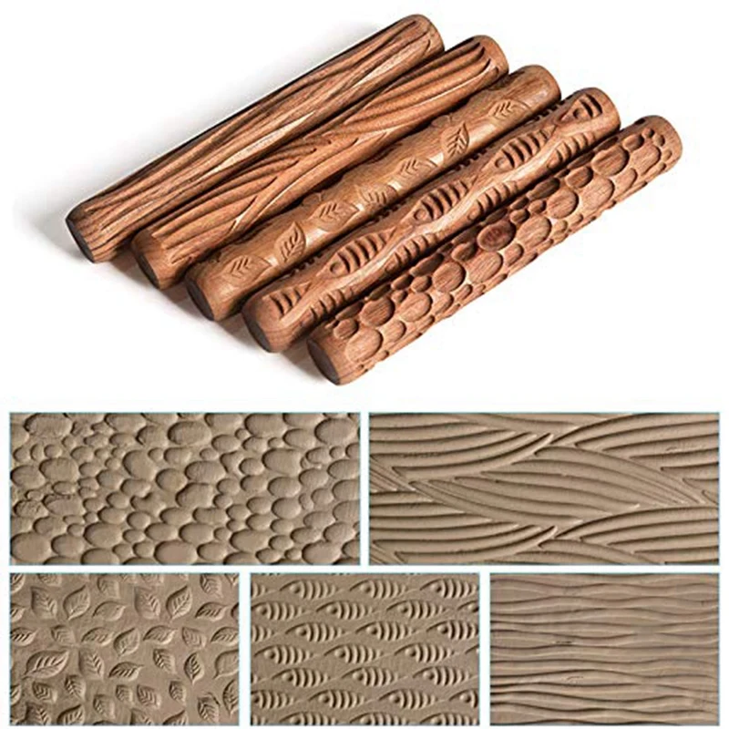

1PCS Pottery Tools Wood Hand Rollers for Stamp Pattern Roller Pattern Ceramic Clay Tools Sculpting Tools Polymer Molds