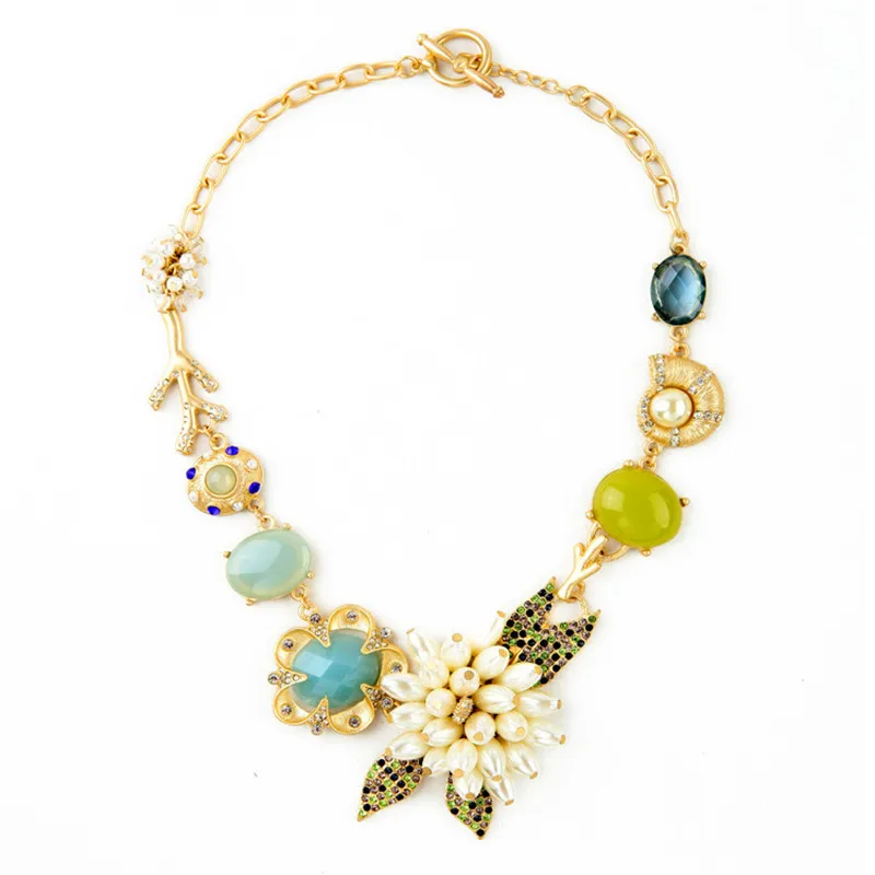 

European and American Trend Fashion Personality Sweater Chain Alloy Wild High-end Sense of Pearl Flower Pendant Necklace Female