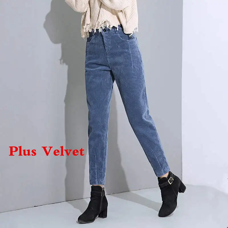 blue plus velvet Новые женские вельветовые шаровары осенние штаны с высокой талией длинные бархатные брюки свободные черные брюки женские зимние спортивные брюки C5803 - Цвет: blue plus velvet